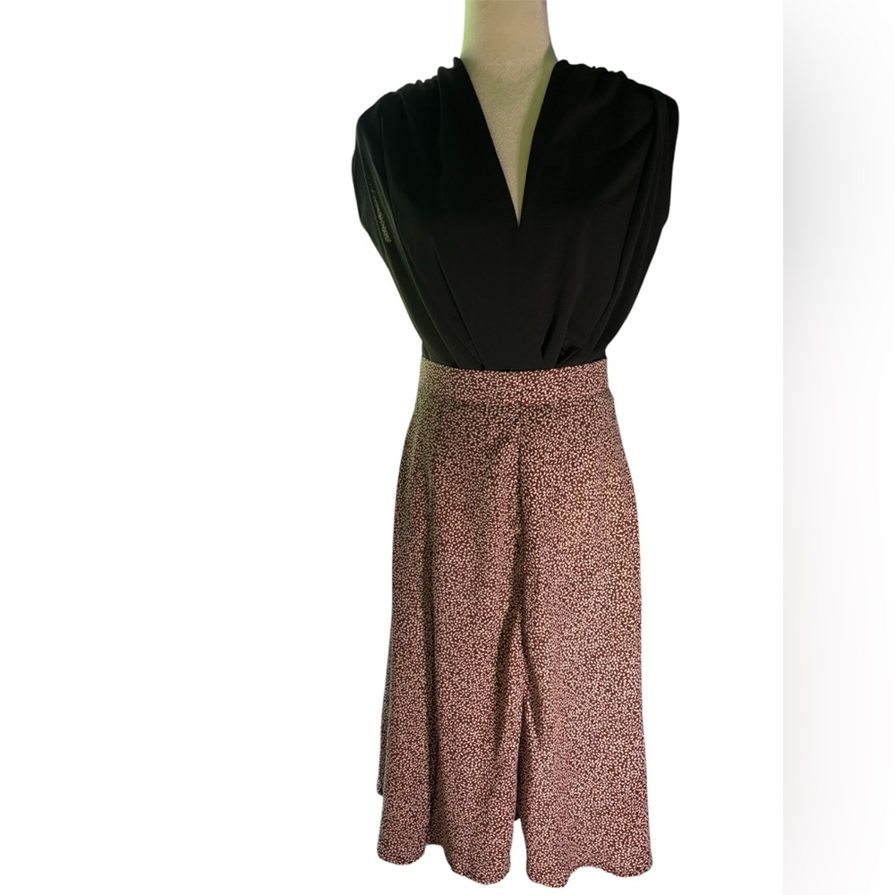 SHEIN Brown Ditsy Floral Midi Skirt | High Waist Slit Flowy Boho